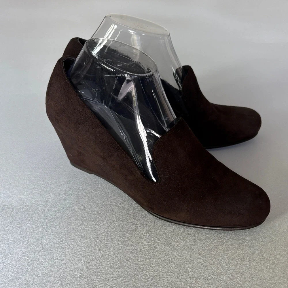 Stuart Weitzman Arise Suede Loafer Wedge Shoes Brown Neutral Minimalist Size 8.5